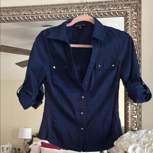 Navy Button-Up Blouse